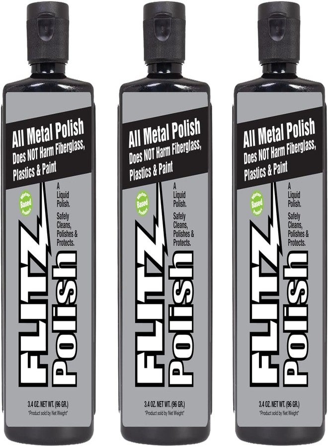 Flitz Multi Purpose Metal Polish Liquid - 3.4oz Bottle of USA-Made Tarnish Remover - For Aluminum, Chrome, Brass, Nickel, Silver - Non-Abrasive Metal Cleaner and Polish, Restorer (3 Pack) - Image 1
